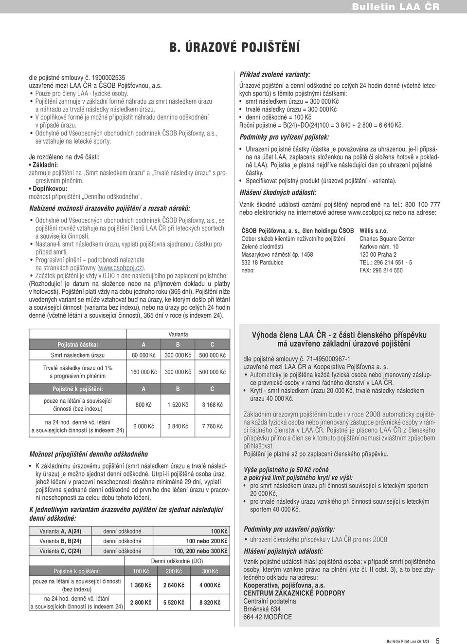 Odchylně od Všeobecných obchodních podmínek ČSOB Pojišťovny, a.s., se vztahuje na letecké sporty.