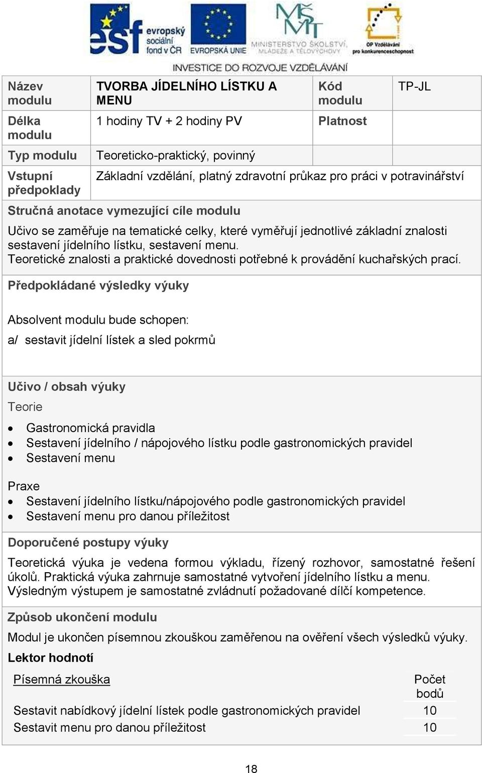 Teoretické znalosti a praktické dovednosti potřebné k provádění kuchařských prací.