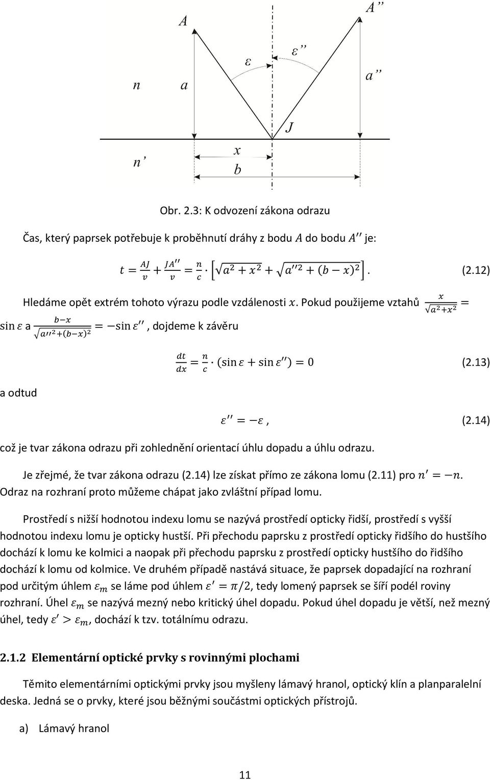 14) lze získat přímo ze zákona lomu (2.11) pro =. Odraz na rozhraní proto můžeme chápat jako zvláštní případ lomu.