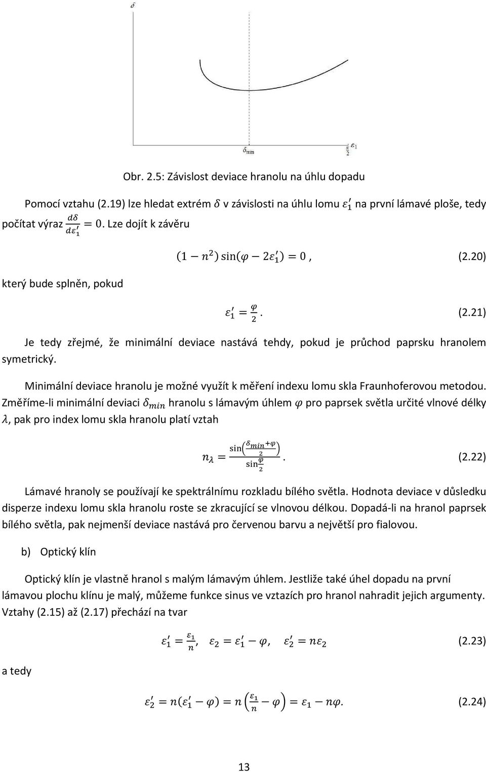 Minimální deviace hranolu je možné využít k měření indexu lomu skla Fraunhoferovou metodou.