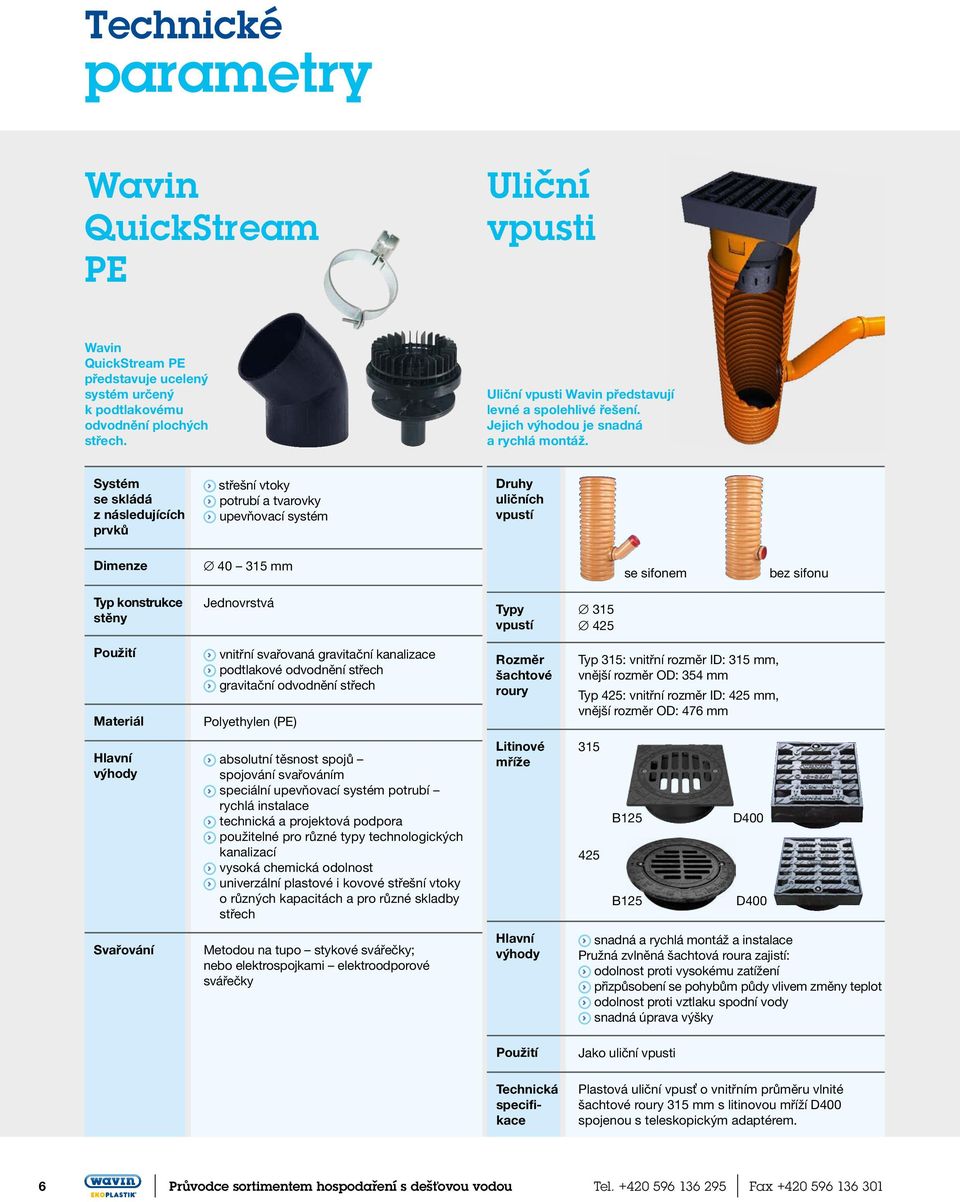 Systém se skládá z následujících prvků střešní vtoky potrubí a tvarovky upevňovací systém Druhy uličních vpustí Dimenze 40 315 mm se sifonem bez sifonu Typ konstrukce stěny Jednovrstvá Typy vpustí