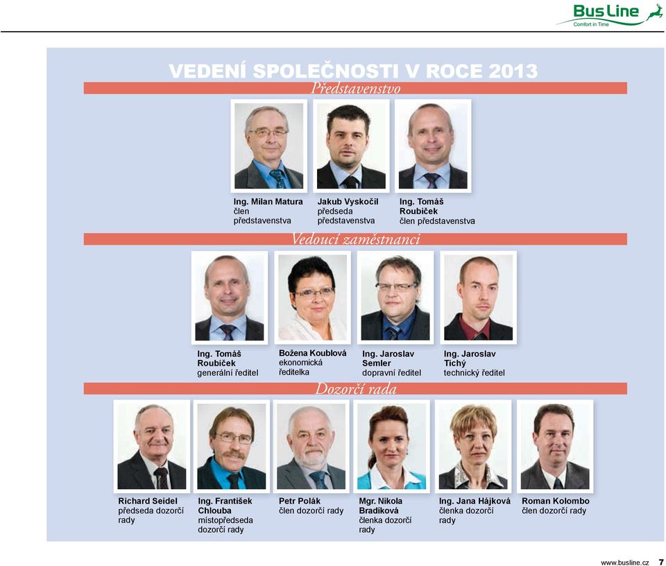 Jaroslav Semler dopravní ředitel Dozorčí rada Ing. Jaroslav Tichý technický ředitel Richard Seidel předseda dozorčí rady Ing.