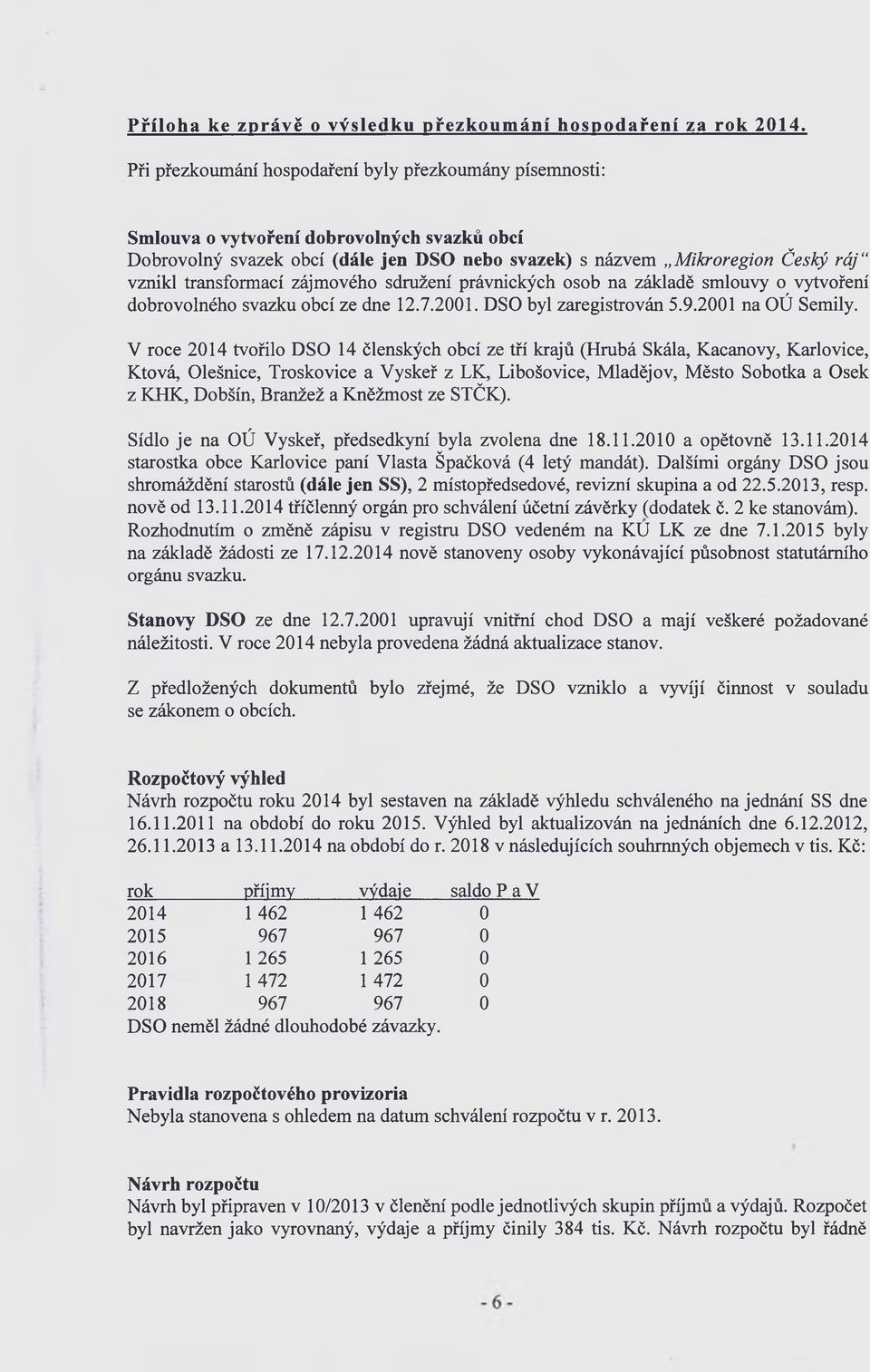 transformací zájmového sdružení právnických osob na základě smlouvy o vytvoření dobrovolného svazku obcí ze dne 12.7.2001. DSO byl zaregistrován 5.9.2001 na OÚ Semily.