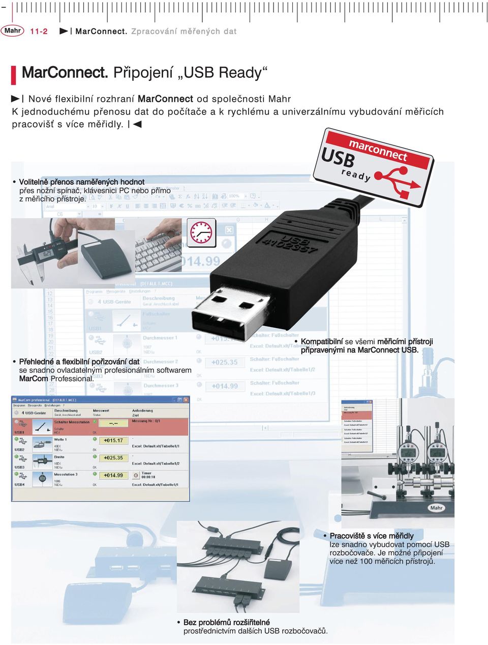 pracoviš s více měřidly. Volitelně přenos naměřených hodnot přes nožní spínač, klávesnici PC nebo přímo z měřicího přístroje.