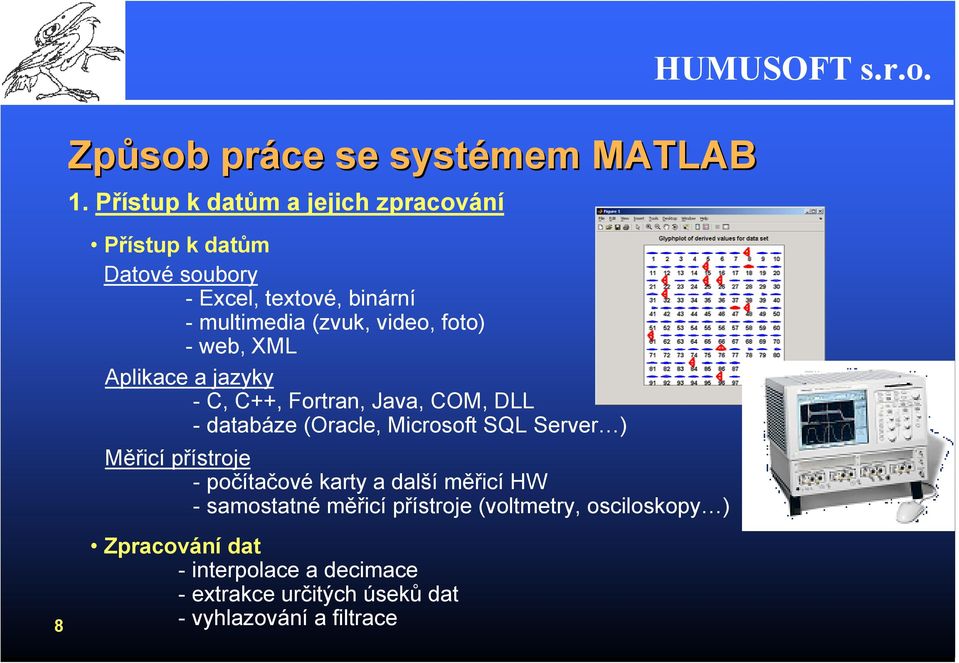 video, foto) - web, XML Aplikace a jazyky - C, C++, Fortran, Java, COM, DLL - databáze (Oracle, Microsoft SQL Server )