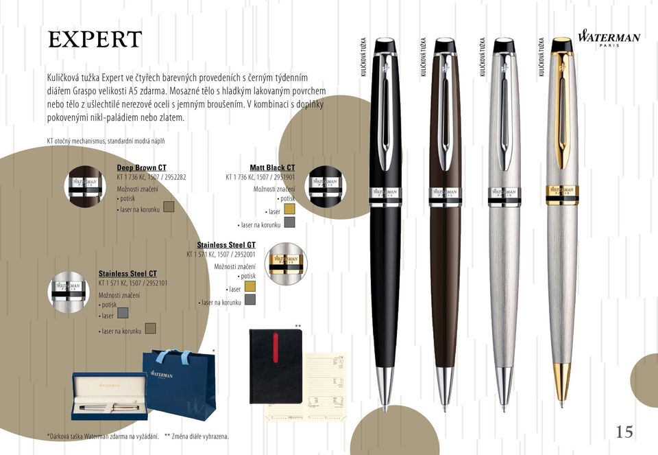 KT otočný mechanismus, standardní modrá náplň Deep Brown CT KT 1 736 Kč, 1507 / 2952282 laser na korunku Matt Black CT KT 1 736 Kč, 1507 / 2951901 laser laser na