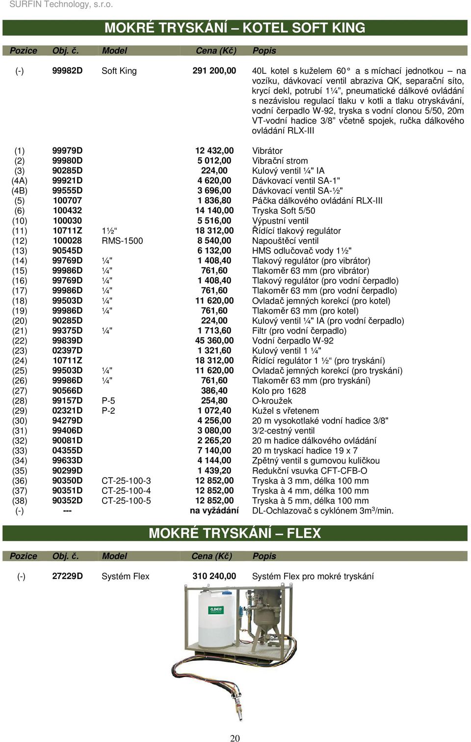 RLX-III (1) 99979D 12 432,00 Vibrátor (2) 99980D 5 012,00 Vibrační strom (3) 90285D 224,00 Kulový ventil ¼" IA (4A) 99921D 4 620,00 Dávkovací ventil SA-1" (4B) 99555D 3 696,00 Dávkovací ventil SA-½"