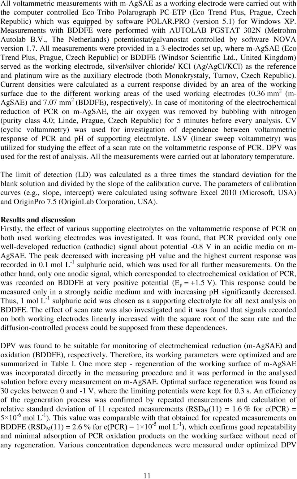 , The Netherlands) potentiostat/galvanostat controlled by software NOVA version 1.7.