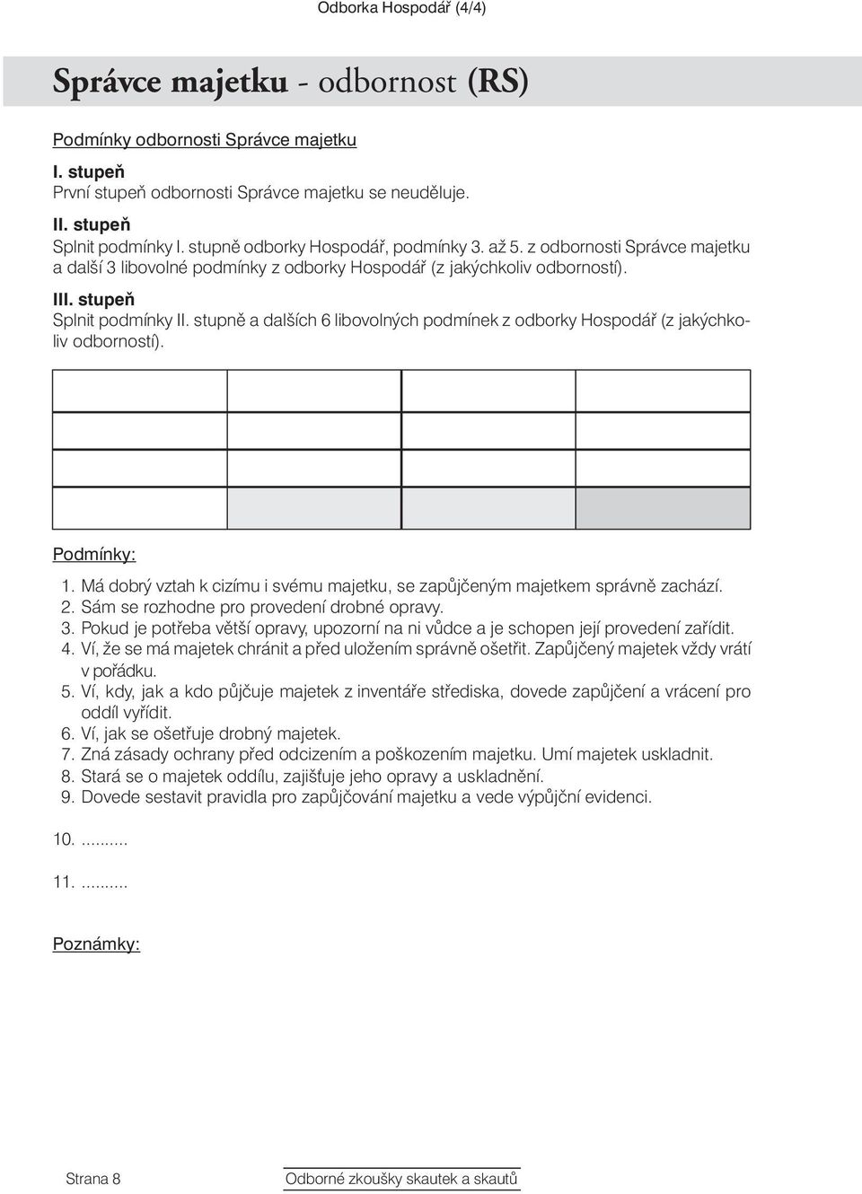 stupně a dalších 6 libovolných podmínek z odborky Hospodář (z jakýchkoliv odborností). 1. Má dobrý vztah k cizímu i svému majetku, se zapůjčeným majetkem správně zachází. 2.