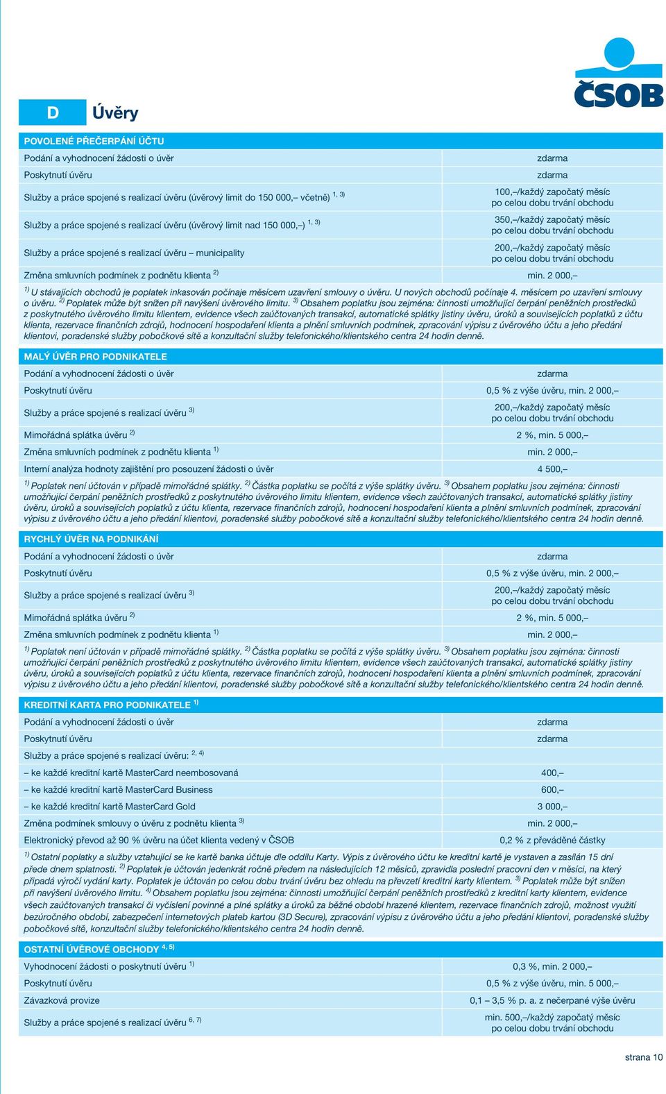 trvání obchodu 200, /každý započatý měsíc po celou dobu trvání obchodu Změna smluvních podmínek z podnětu klienta 2) min.