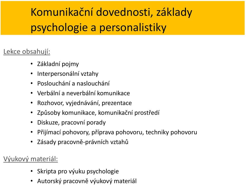 komunikace, komunikační prostředí Diskuze, pracovní porady Přijímací pohovory, příprava pohovoru, techniky