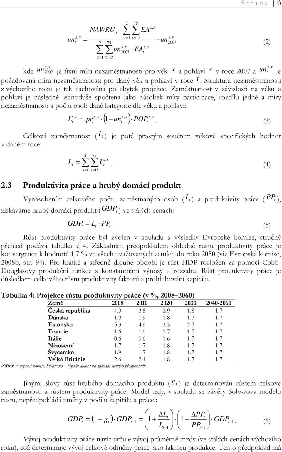 Zaměsnanos v závislosi na věku a pohlaví je následně jednoduše spočena jako násobek míry paricipace, rozdílu jedné a míry nezaměsnanosi a poču osob dané kaegorie dle věku a pohlaví: L 1 un POP pr.