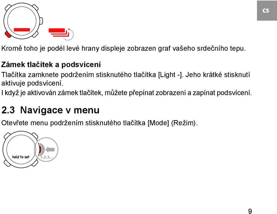Jeho krátké stisknutí aktivuje podsvícení.