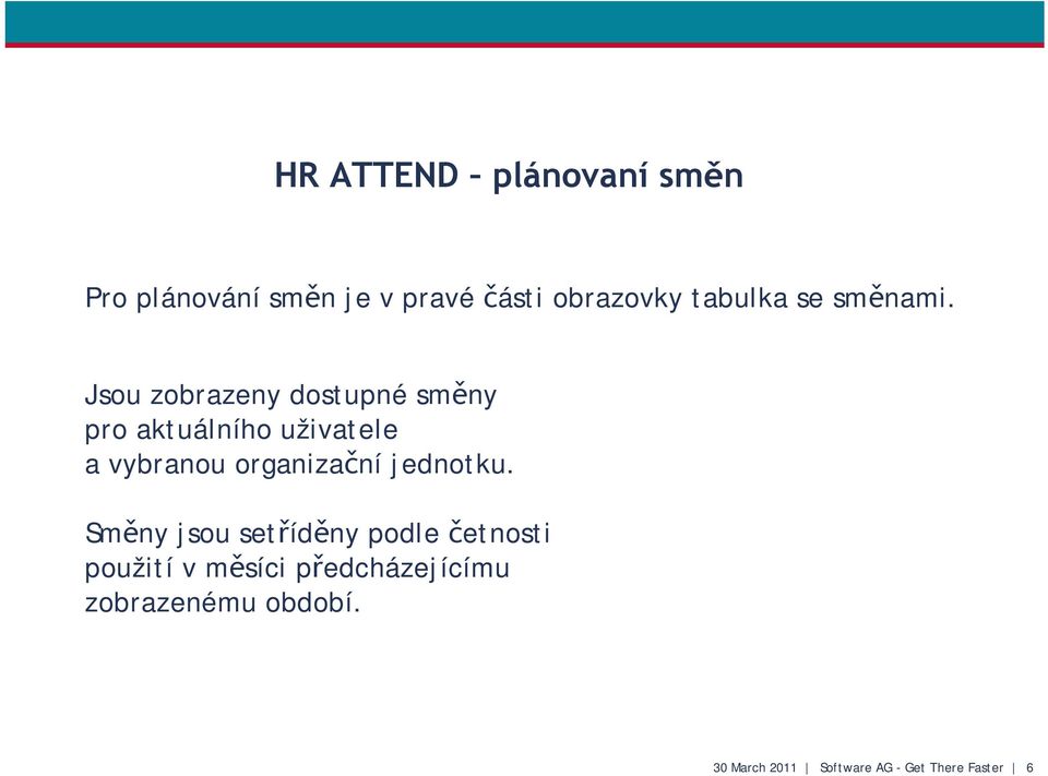 Jsou zobrazeny dostupné směny pro aktuálního uživatele a vybranou organizační