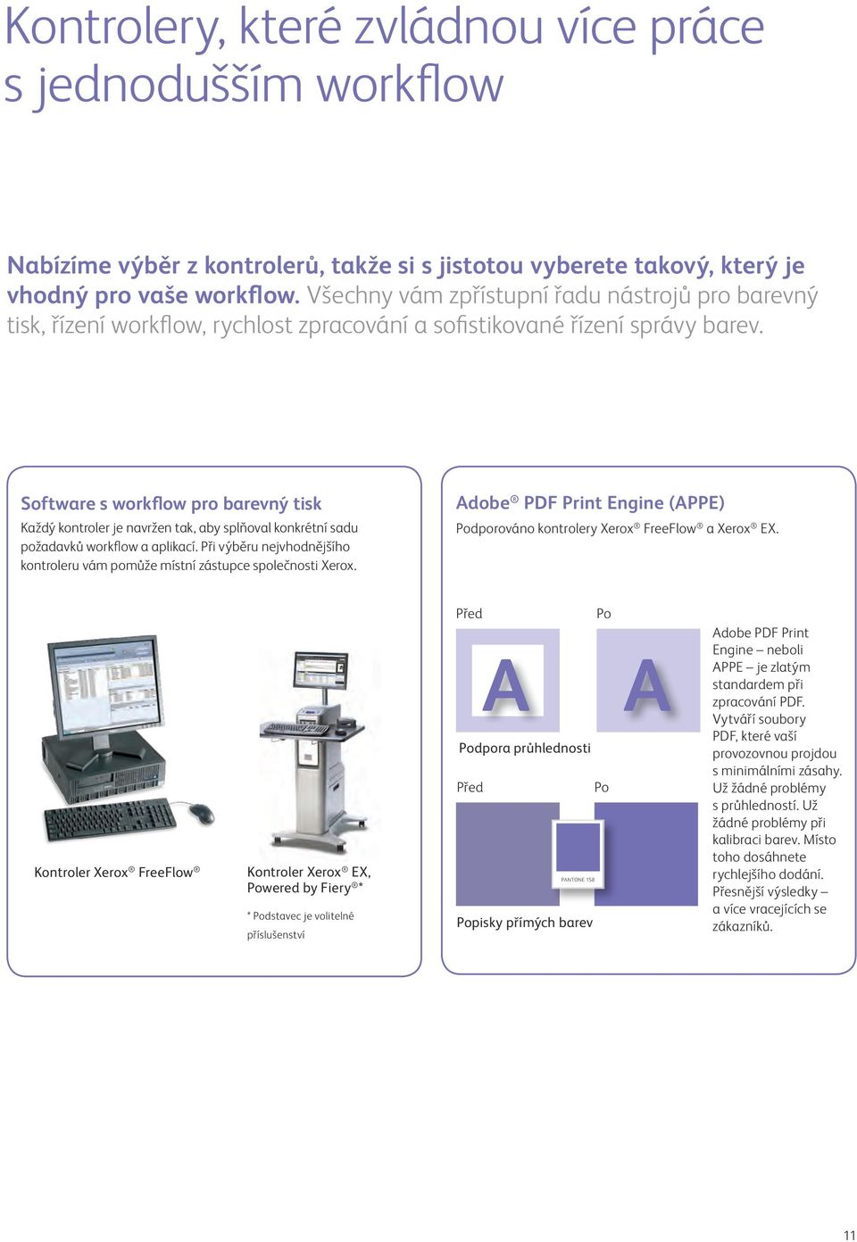 Software s workflow pro barevný tisk Každý kontroler je navržen tak, aby splňoval konkrétní sadu požadavků workflow a aplikací.