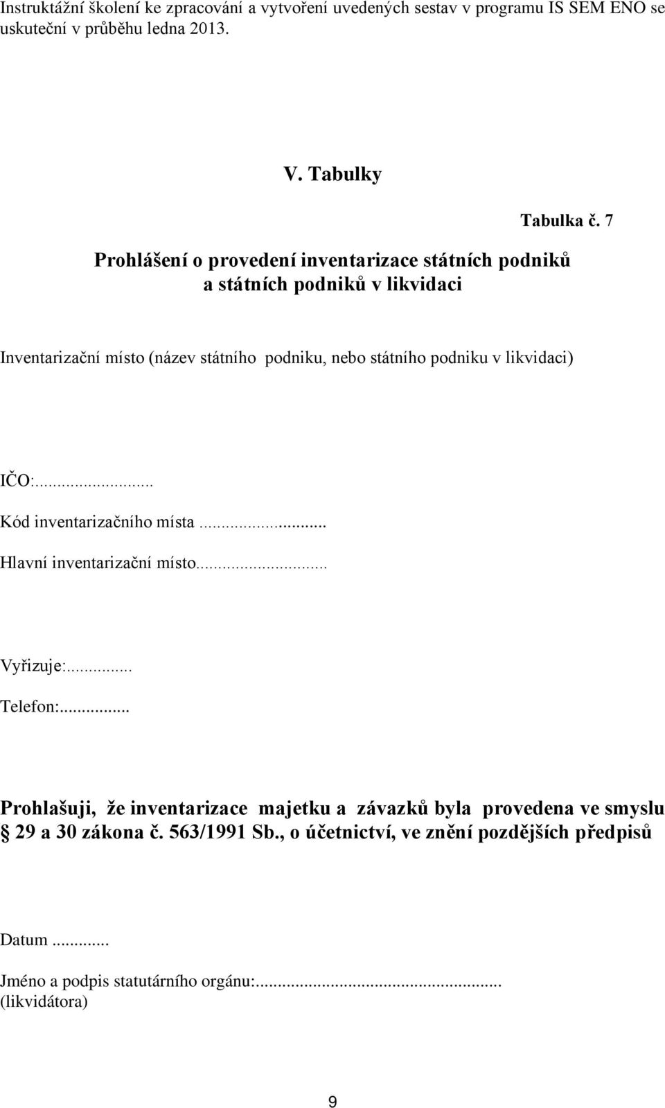 podniku v likvidaci) IČO:... Kód inventarizačního místa... Hlavní inventarizační místo... Vyřizuje:... Telefon:.