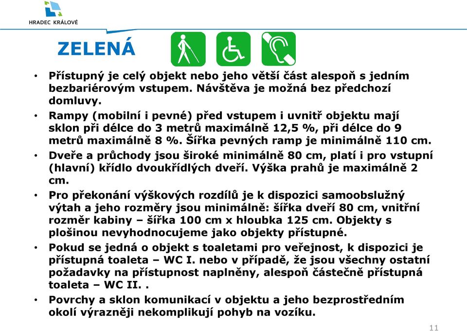 Dveře a průchody jsou široké minimálně 80 cm, platí i pro vstupní (hlavní) křídlo dvoukřídlých dveří. Výška prahů je maximálně 2 cm.