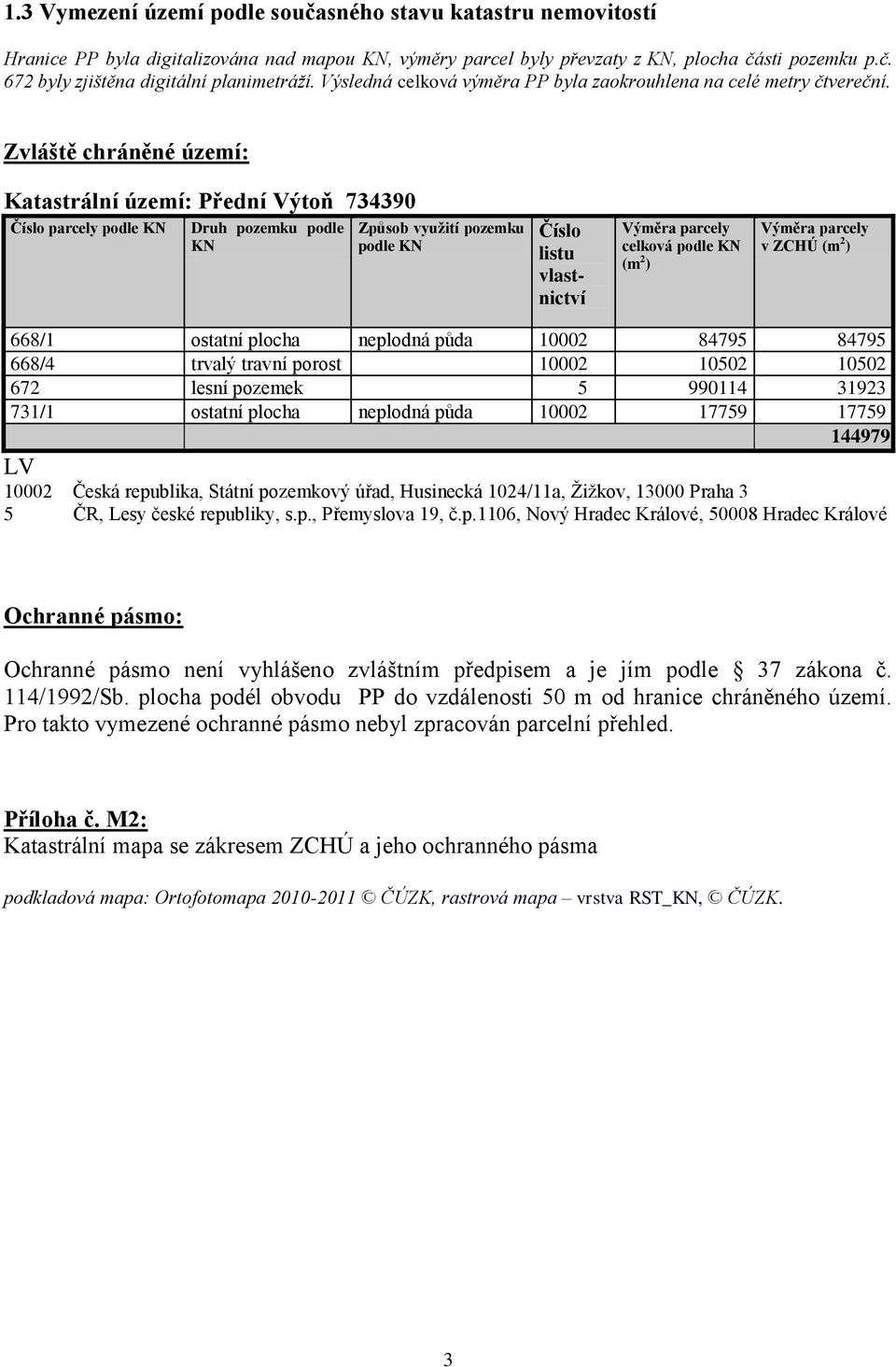 Zvláště chráněné území: Katastrální území: Přední Výtoň 734390 Číslo parcely podle KN Druh pozemku podle KN Způsob využití pozemku podle KN Číslo listu vlastnictví Výměra parcely celková podle KN (m