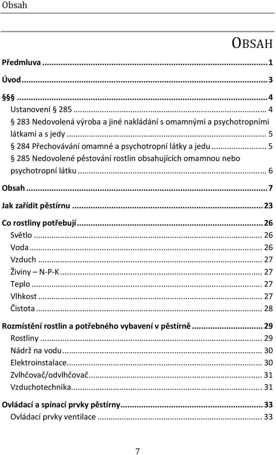 .. 7 Jak zařídit pěstírnu... 23 Co rostliny potřebují... 26 Světlo... 26 Voda... 26 Vzduch... 27 Živiny N-P-K... 27 Teplo... 27 Vlhkost... 27 Čistota.