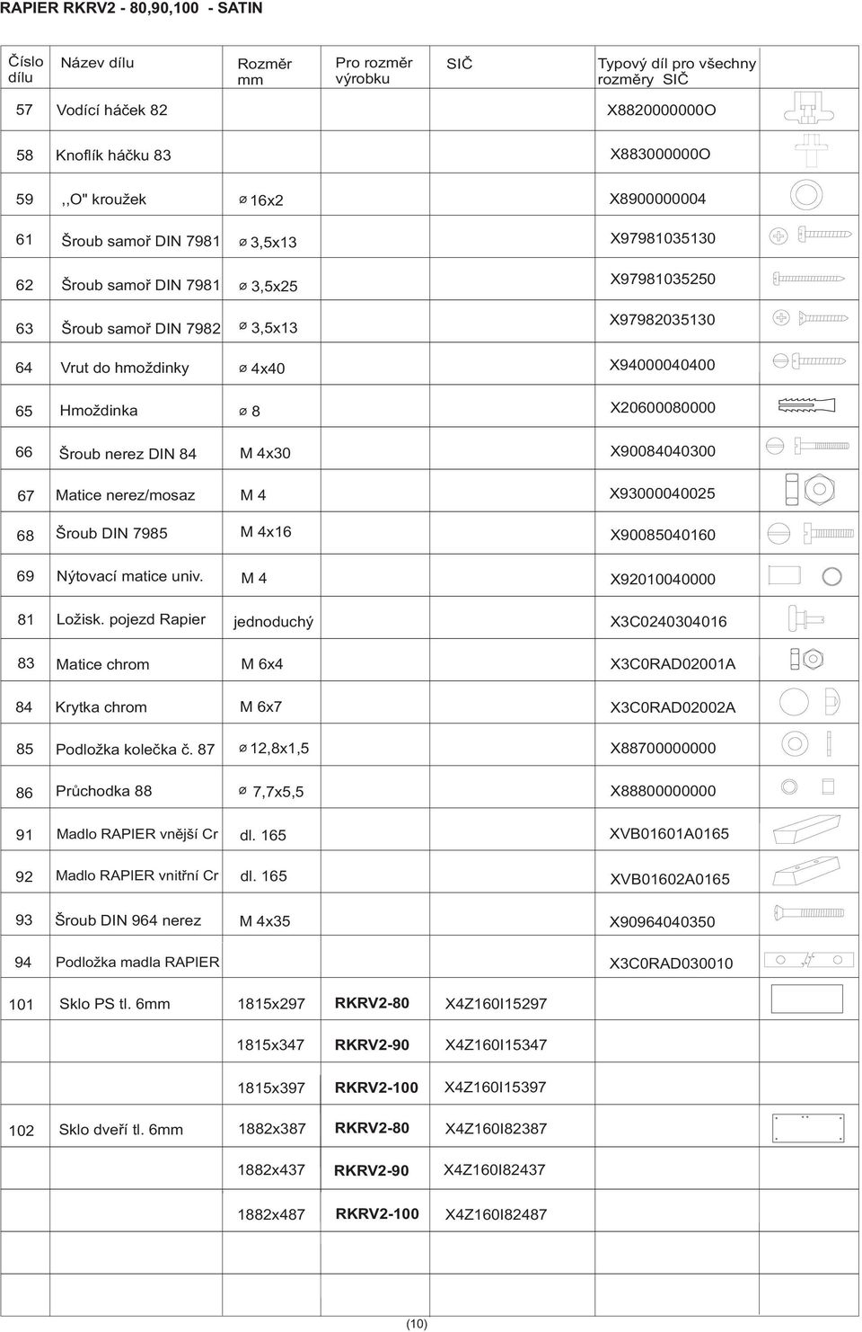 nerez/mosaz M 4 X93000040025 68 Šroub DIN 7985 M 4x16 X90085040160 69 Nýtovací matice univ. M 4 X92010040000 81 Ložisk.