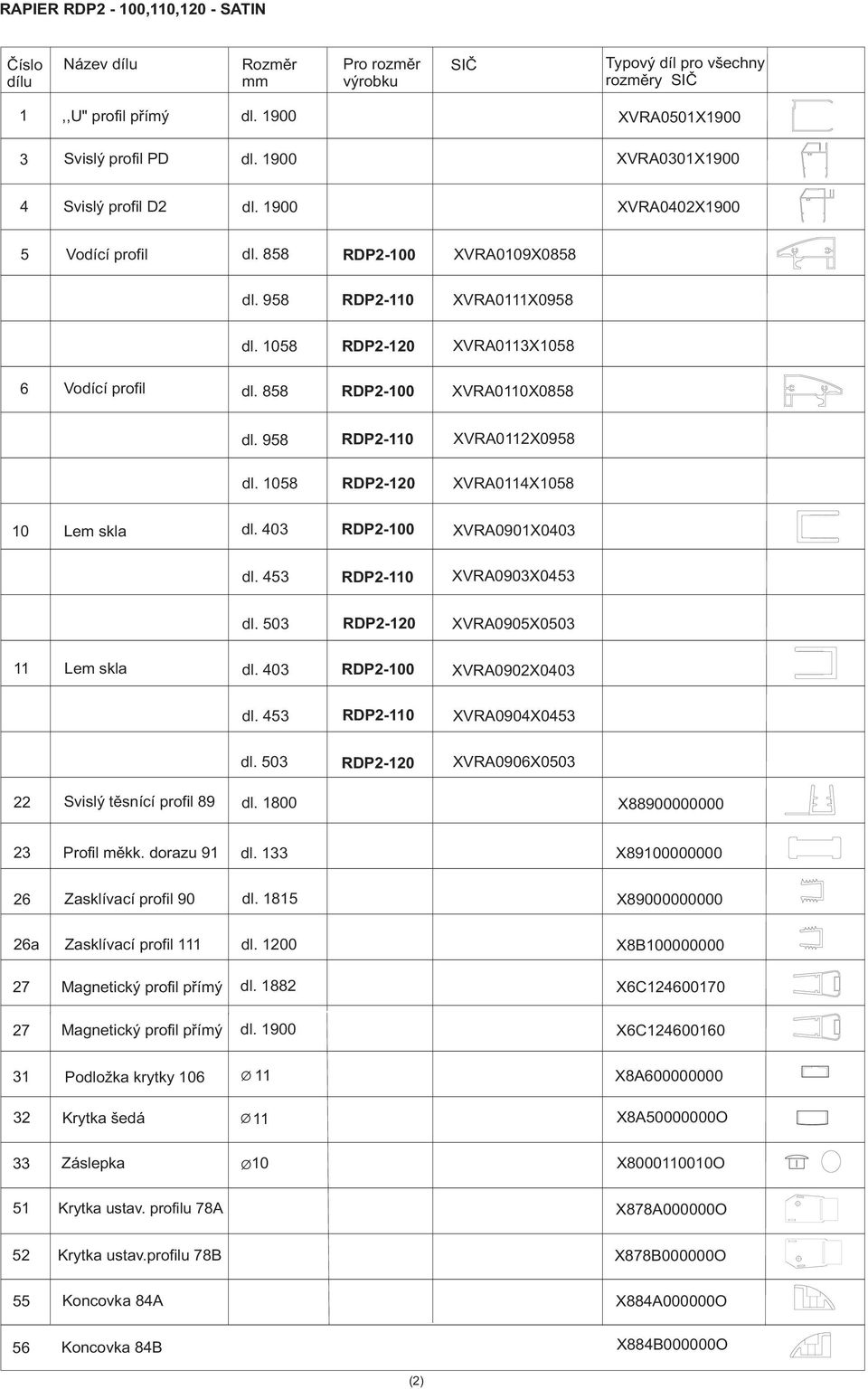 1058 RDP2-120 XVRA0114X1058 10 Lem skla dl. 403 RDP2-100 XVRA0901X0403 dl. 453 RDP2-110 XVRA0903X0453 dl. 503 RDP2-120 XVRA0905X0503 11 Lem skla dl. 403 RDP2-100 XVRA0902X0403 dl.