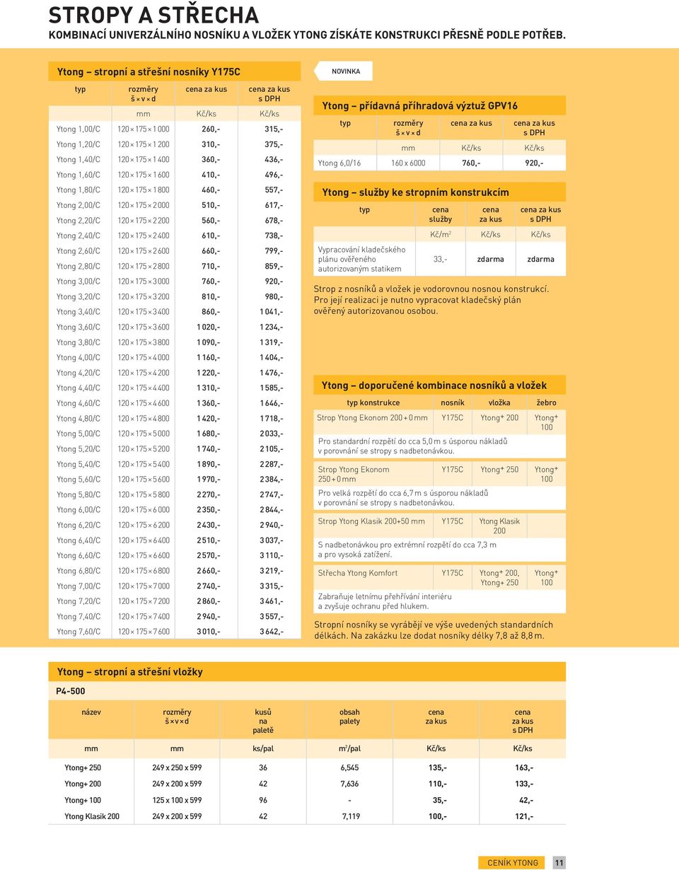 Ytong 1,80/C 120 175 1 800 460,- 557,- Ytong 2,00/C 120 175 2 000 510,- 617,- Ytong 2,20/C 120 175 2 200 560,- 678,- Ytong 2,40/C 120 175 2 400 610,- 738,- Ytong 2,60/C 120 175 2 600 660,- 799,-