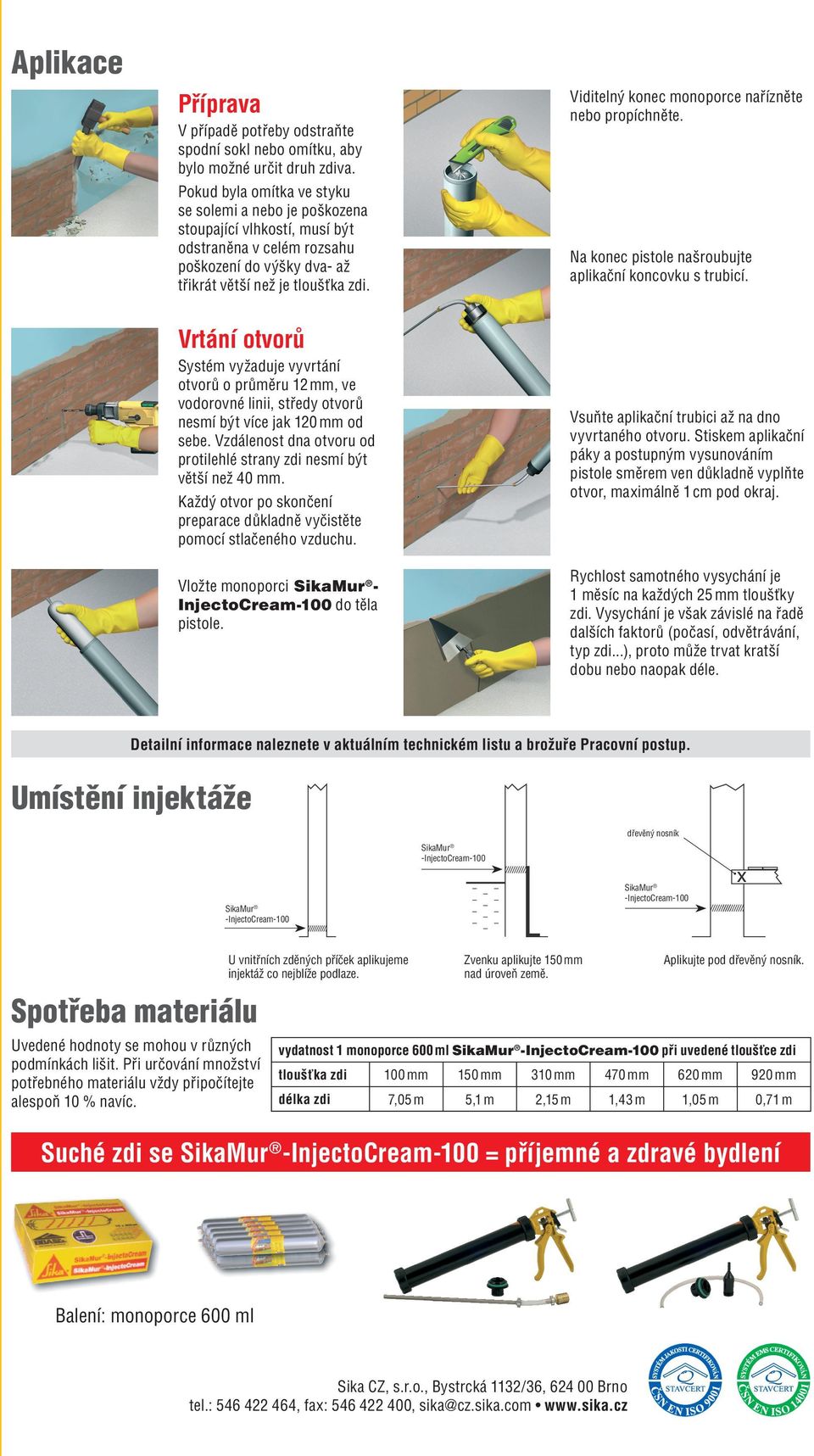 Vrtání otvorů Systém vyžaduje vyvrtání otvorů o průměru 12 mm, ve vodorovné linii, středy otvorů nesmí být více jak 120 mm od sebe.