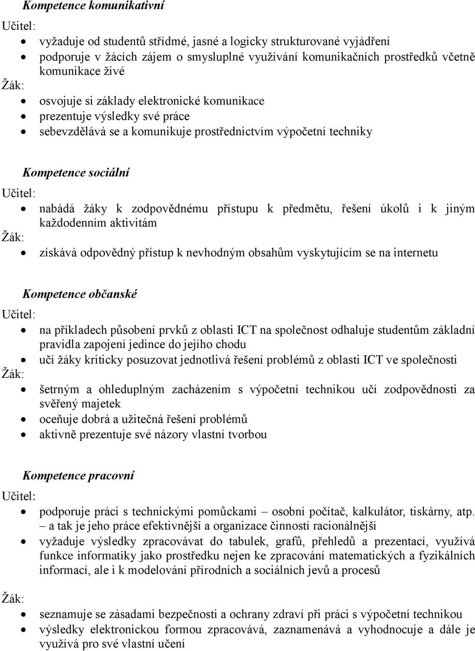 řešení úkolů i k jiným každodenním aktivitám získává odpovědný přístup k nevhodným obsahům vyskytujícím se na internetu Kompetence občanské na příkladech působení prvků z oblasti ICT na společnost