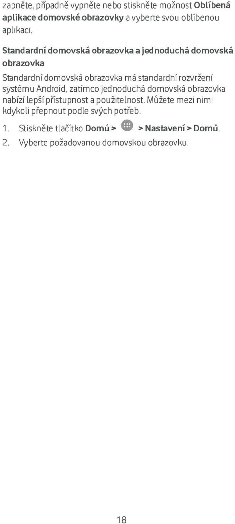 systému Android, zatímco jednoduchá domovská obrazovka nabízí lepší přístupnost a použitelnost.