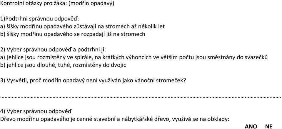 výhoncích ve větším počtu jsou směstnány do svazečků b) jehlice jsou dlouhé, tuhé, rozmístěny do dvojic 3) Vysvětli, proč modřín opadavý není