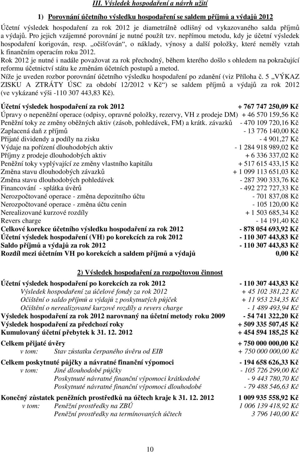 očišťován, o náklady, výnosy a další položky, které neměly vztah k finančním operacím roku 2012.