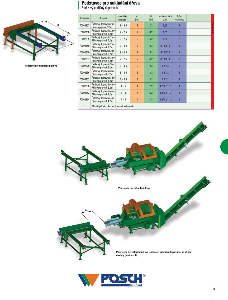 Řetězový dopravník 2 m + Příčný dopravník 2,2 m F0002260 Řetězový dopravník 2 m + Příčný dopravník 3,2 m F0002261 Řetězový dopravník 2 m + Příčný dopravník 4,2 m F0002225 Řetězový dopravník 3 m +