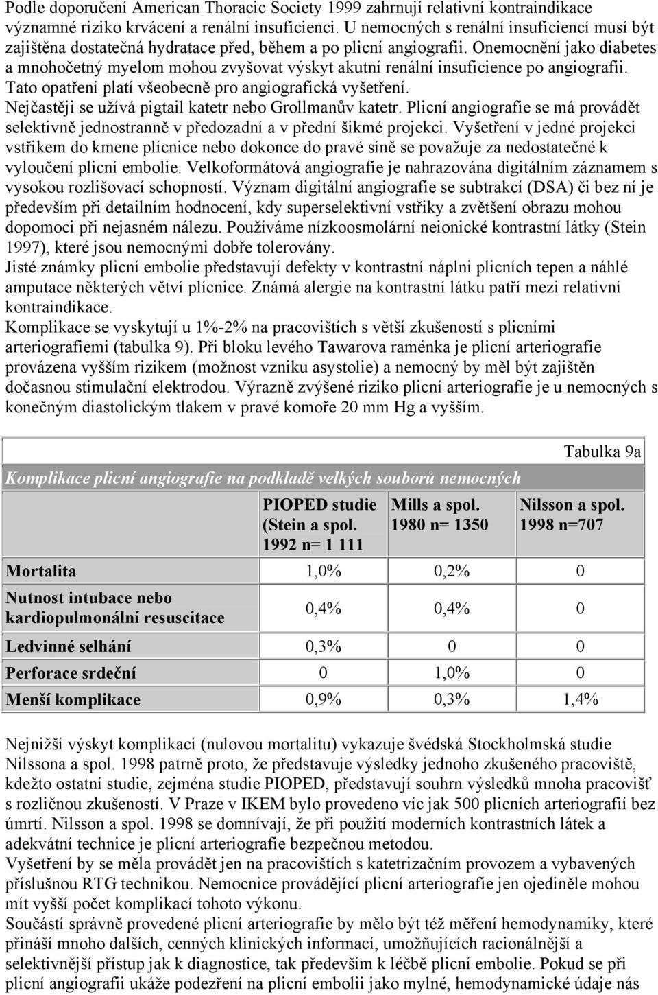 Onemocnění jako diabetes a mnohočetný myelom mohou zvyšovat výskyt akutní renální insuficience po angiografii. Tato opatření platí všeobecně pro angiografická vyšetření.