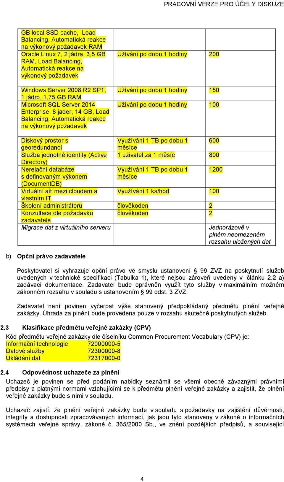 Diskvý prstr s Využívání 1 TB p dbu 1 600 geredundancí měsíce Služba jedntné identity (Active 1 uživatel za 1 měsíc 800 Directry) Nerelační databáze Využívání 1 TB p dbu 1 1200 s definvaným výknem