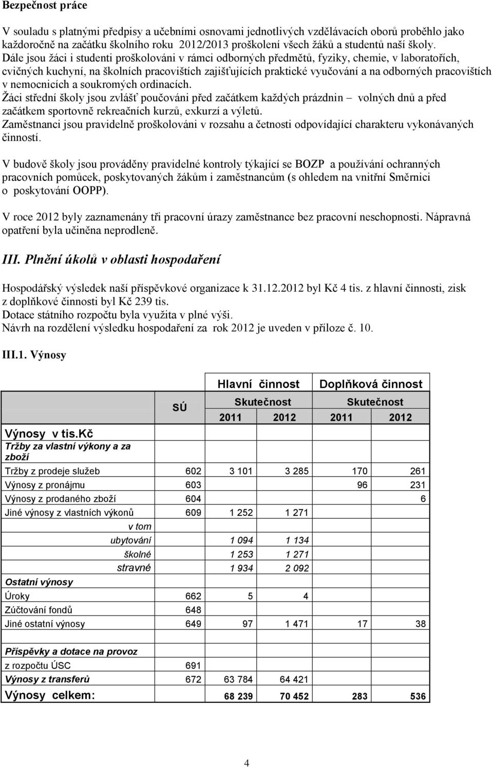 Dále jsou žáci i studenti proškolováni v rámci odborných předmětů, fyziky, chemie, v laboratořích, cvičných kuchyní, na školních pracovištích zajišťujících praktické vyučování a na odborných