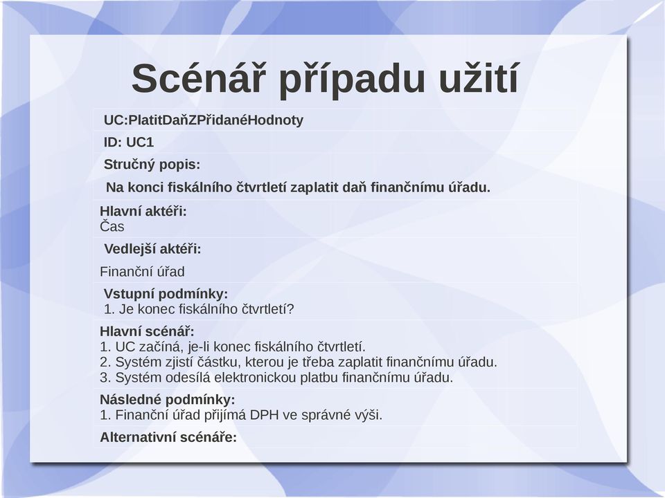 UC začíná, je-li konec fiskálního čtvrtletí. 2. Systém zjistí částku, kterou je třeba zaplatit finančnímu úřadu. 3.
