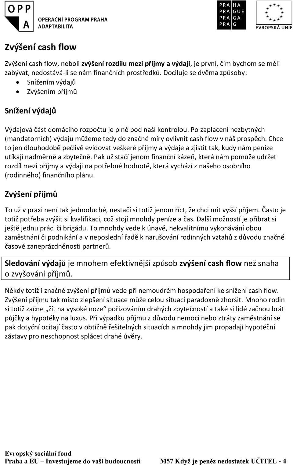 Po zaplacení nezbytných (mandatorních) výdajů můžeme tedy do značné míry ovlivnit cash flow v náš prospěch.