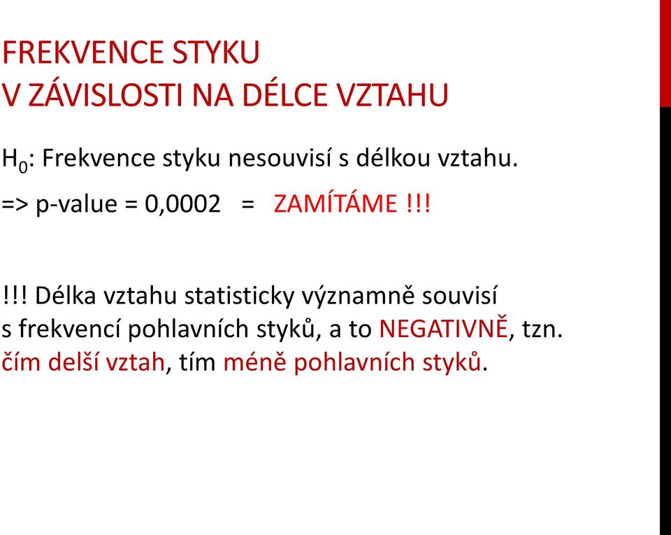 !!!!! Délka vztahu statisticky významně souvisí s frekvencí