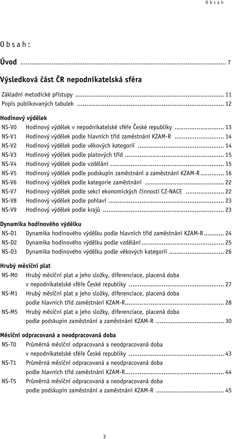 .. 14 NS-V2 Hodinový výdělek podle věkových kategorií... 14 NS-V3 Hodinový výdělek podle platových tříd... 15 NS-V4 Hodinový výdělek podle vzdělání.