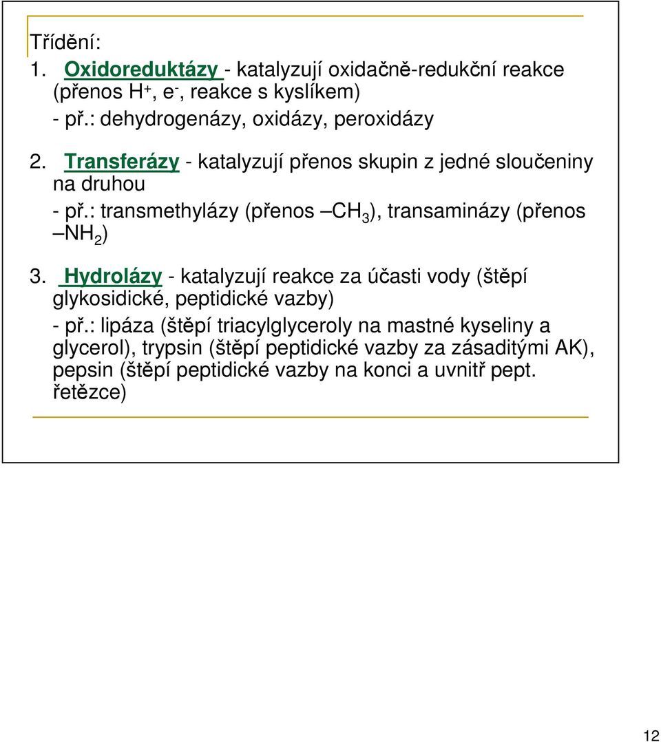 : transmethylázy (přenos CH 3 ), transaminázy (přenos NH 2 ) 3.