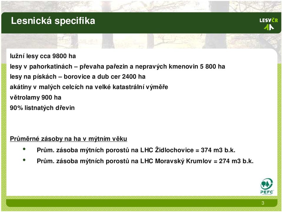 větrolamy 900 ha 90% listnatých dřevin Průměrné zásoby na ha v mýtním věku Prům.