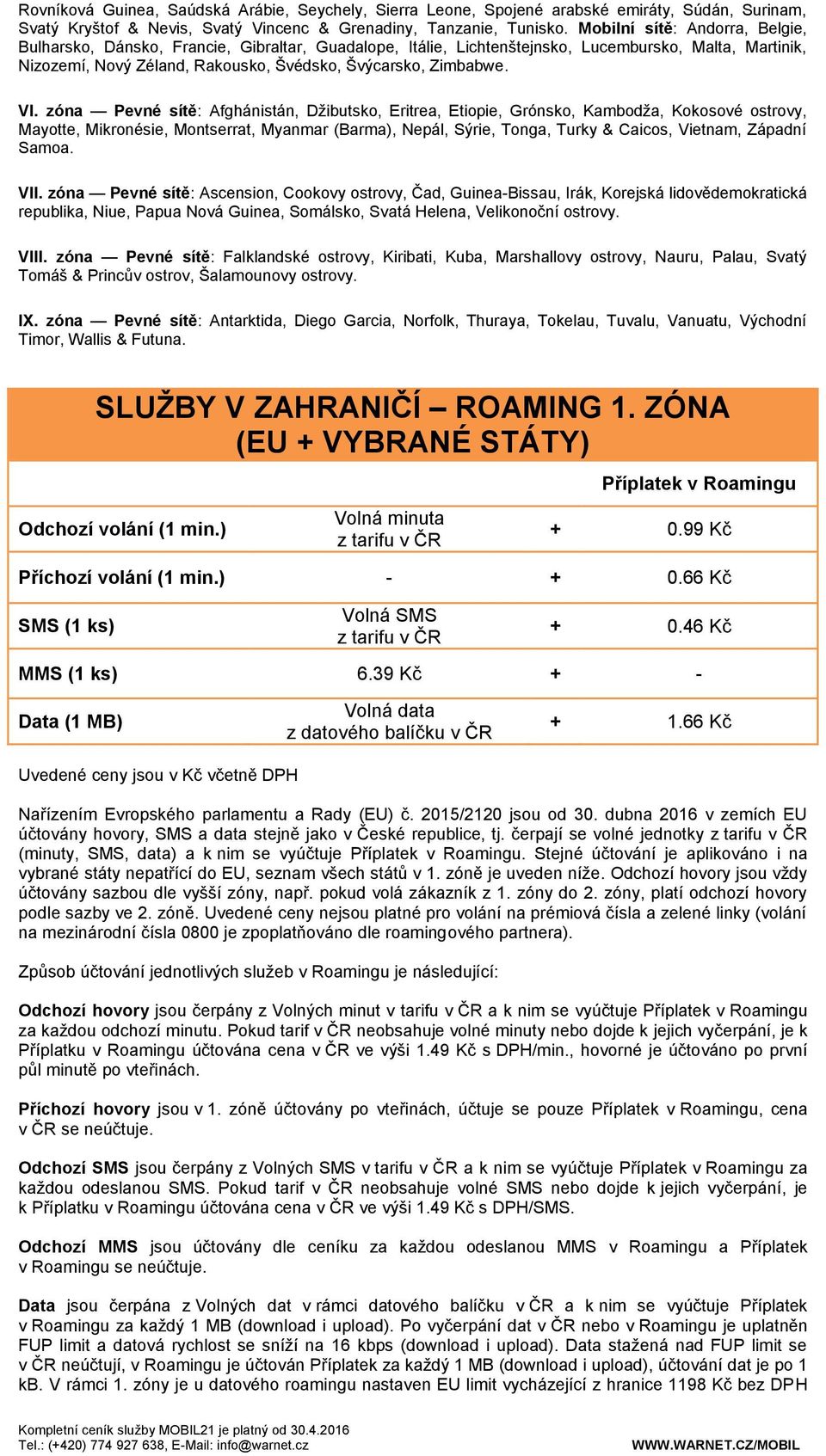 VI. zóna Pevné sítě: Afghánistán, Džibutsko, Eritrea, Etiopie, Grónsko, Kambodža, Kokosové ostrovy, Mayotte, Mikronésie, Montserrat, Myanmar (Barma), Nepál, Sýrie, Tonga, Turky & Caicos, Vietnam,