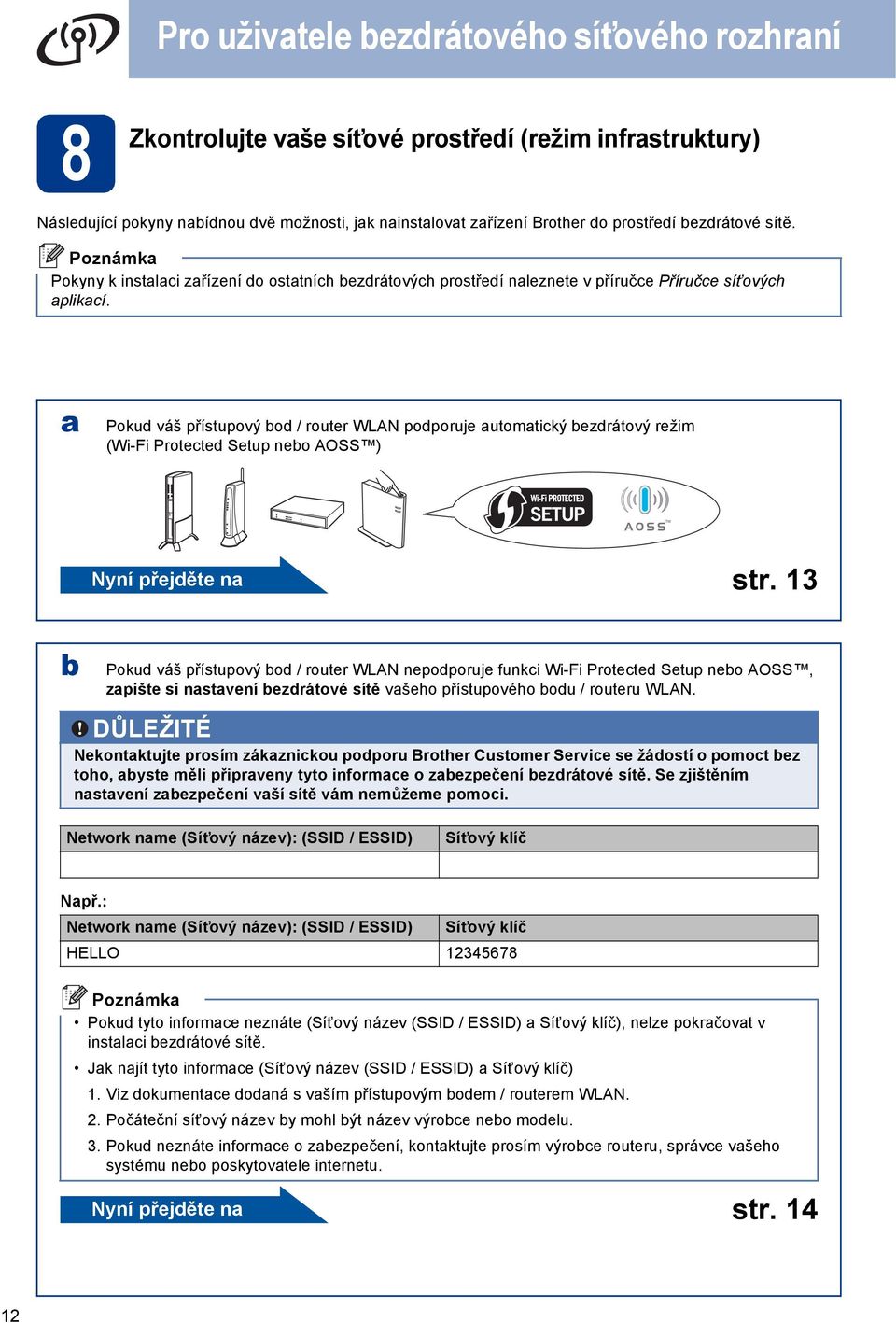 Poku váš přístupový o / router WLAN poporuje utomtiký ezrátový režim (Wi-Fi Protete Setup neo AOSS ) Nyní přejěte n str.