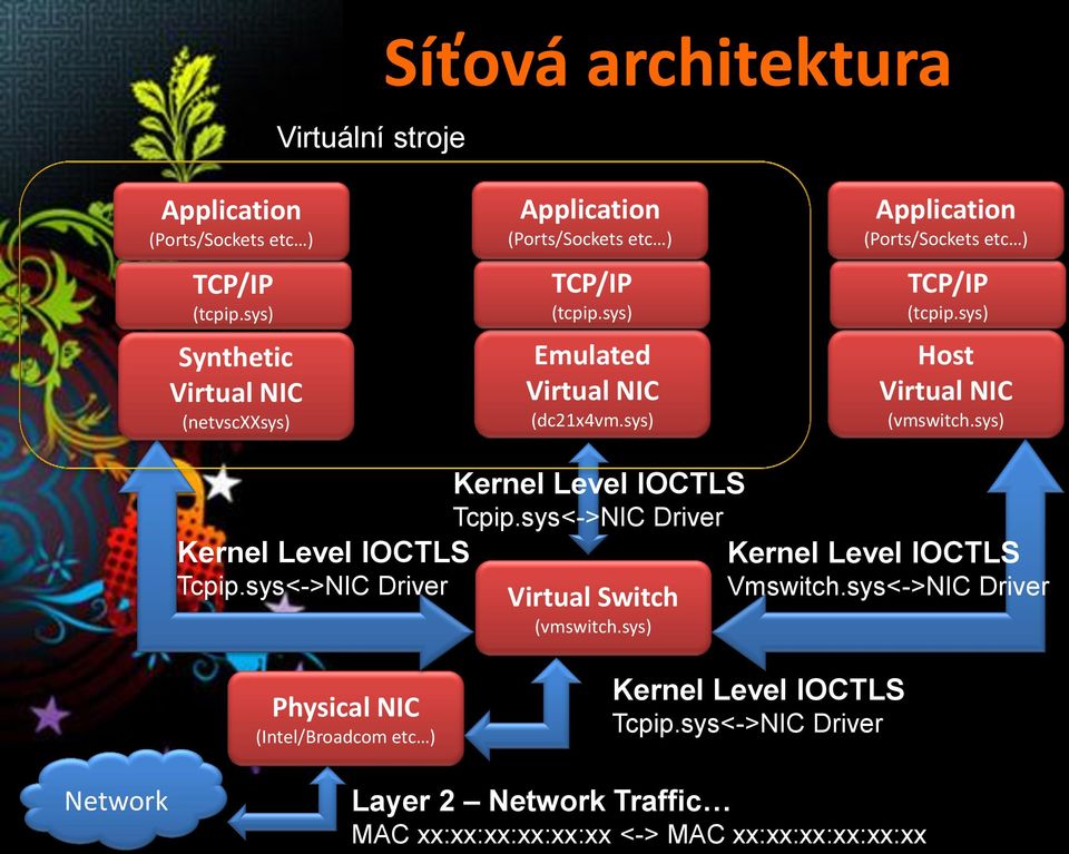 sys) Application (Ports/Sockets etc ) TCP/IP (tcpip.sys) Host Virtual NIC (vmswitch.sys) Kernel Level IOCTLS Tcpip.