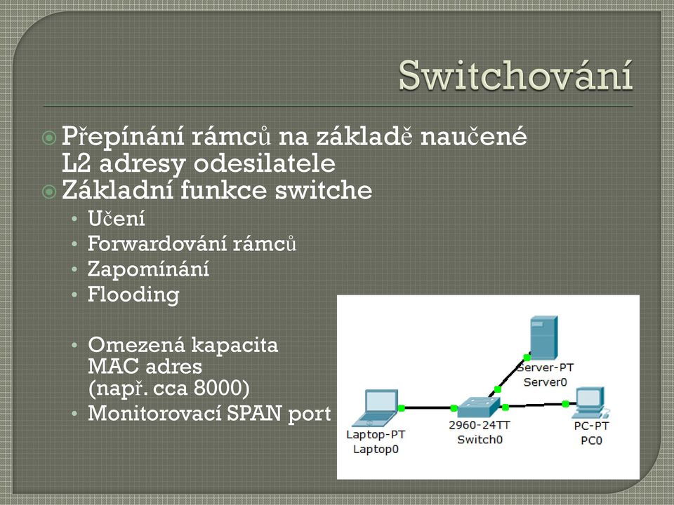 Forwardování rámců Zapomínání Flooding Omezená