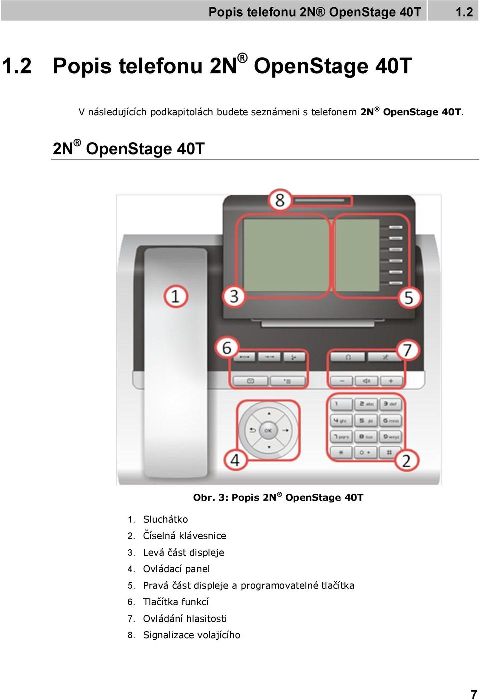 OpenStage 40T. 2N OpenStage 40T Obr. 3: Popis 2N OpenStage 40T 1. Sluchátko 2.