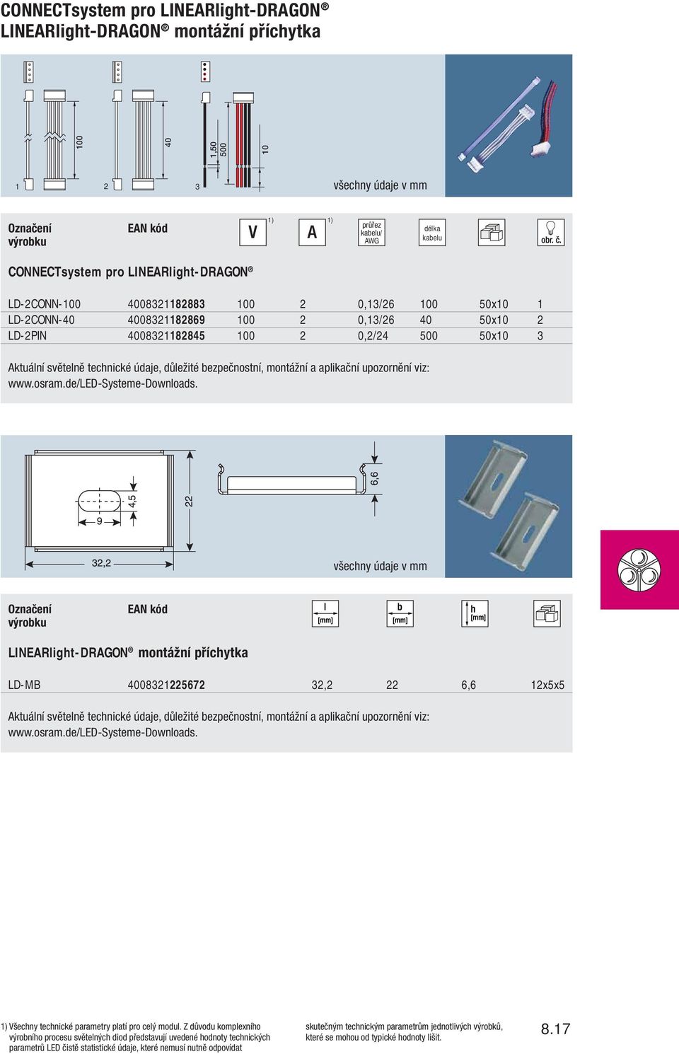 50x10 3 LINEARlight-DRAGON montážní příchytka LD-MB 4008321225672 32,2 22 6,6 12x5x5 1) Všechny technické parametry platí pro celý modul.