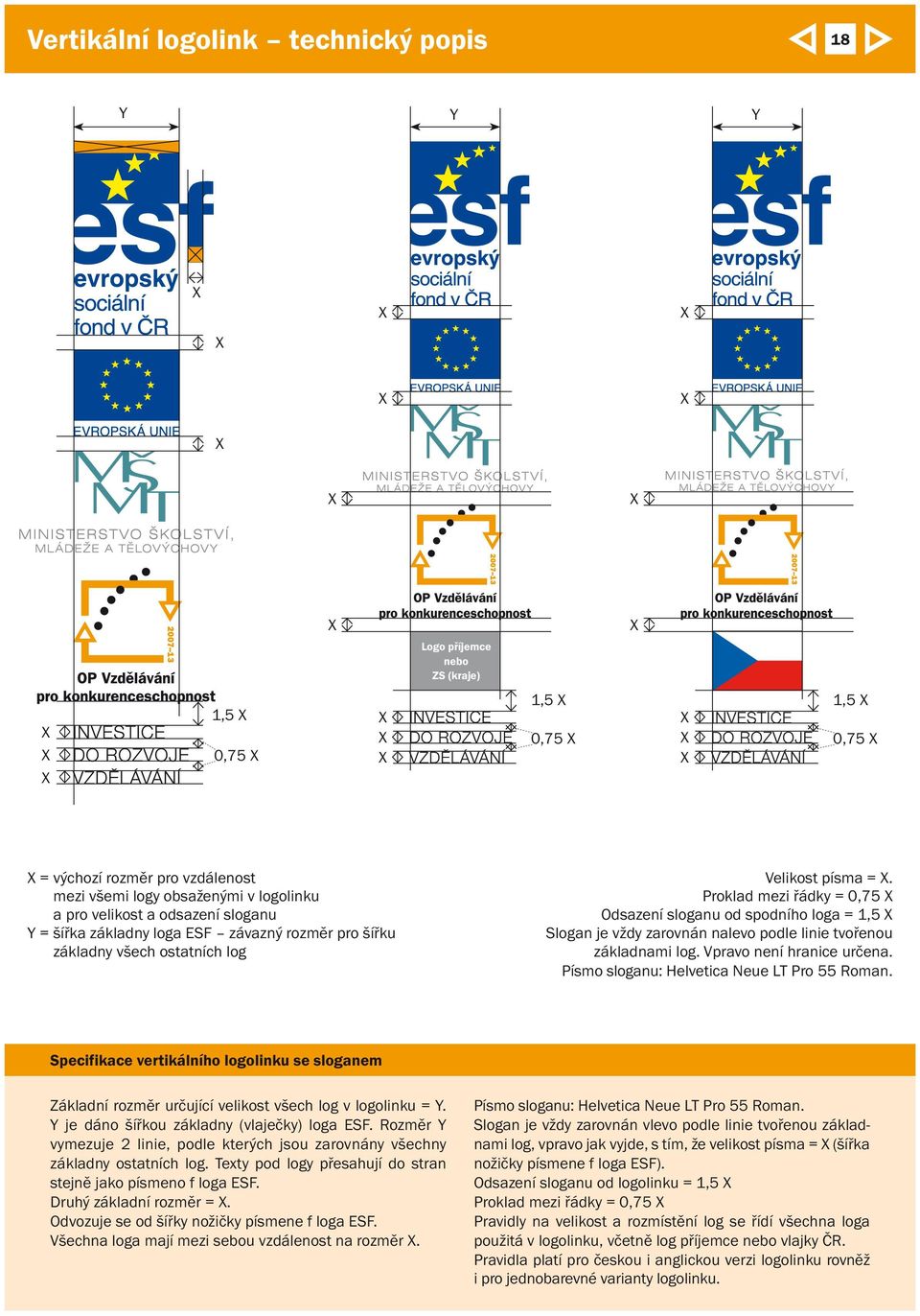 Proklad mezi řádky = 0,75 Odsazení sloganu od spodního loga = 1,5 Slogan je vždy zarovnán nalevo podle linie tvořenou základnami log. Vpravo není hranice určena.