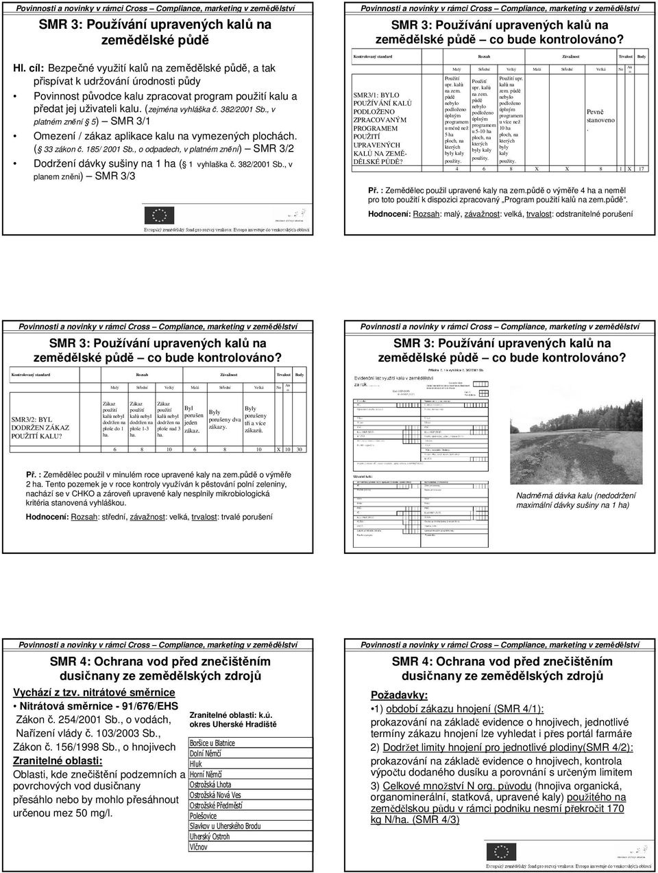 382/2001 Sb., v platném znění ) SMR 3/1 Omezení / zákaz aplikace kalu na vymezených plochách. ( 33 zákon č. 18/ 2001 Sb.