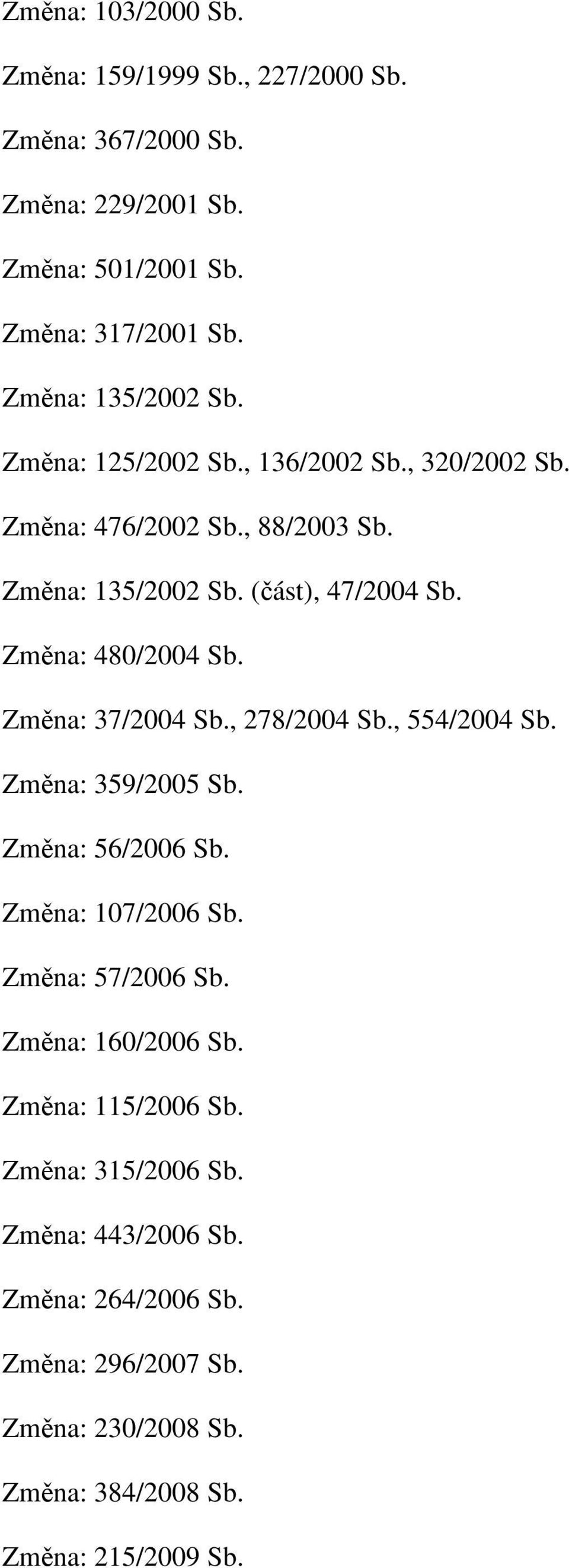 Změna: 480/2004 Sb. Změna: 37/2004 Sb., 278/2004 Sb., 554/2004 Sb. Změna: 359/2005 Sb. Změna: 56/2006 Sb. Změna: 107/2006 Sb. Změna: 57/2006 Sb.